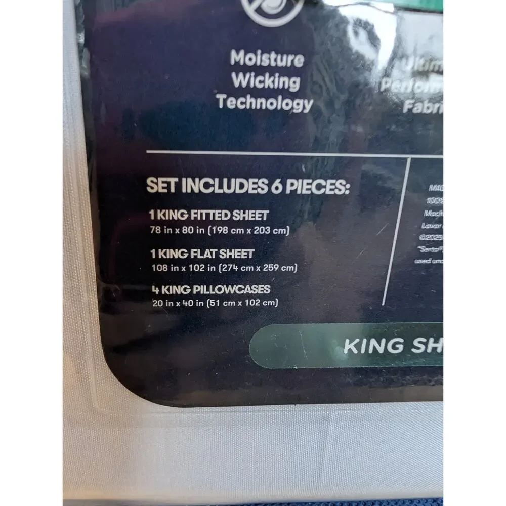 Serta Perfect Sleeper Elite 6 Piece Perfect Cool King Sheet Set Blue NEW